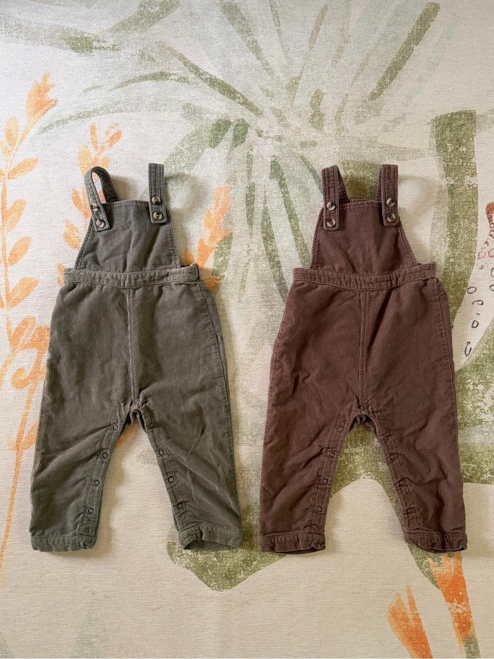 Set of 2 Pehr Corduroy Overalls in Sage & Portobello - Size 12-18 Months